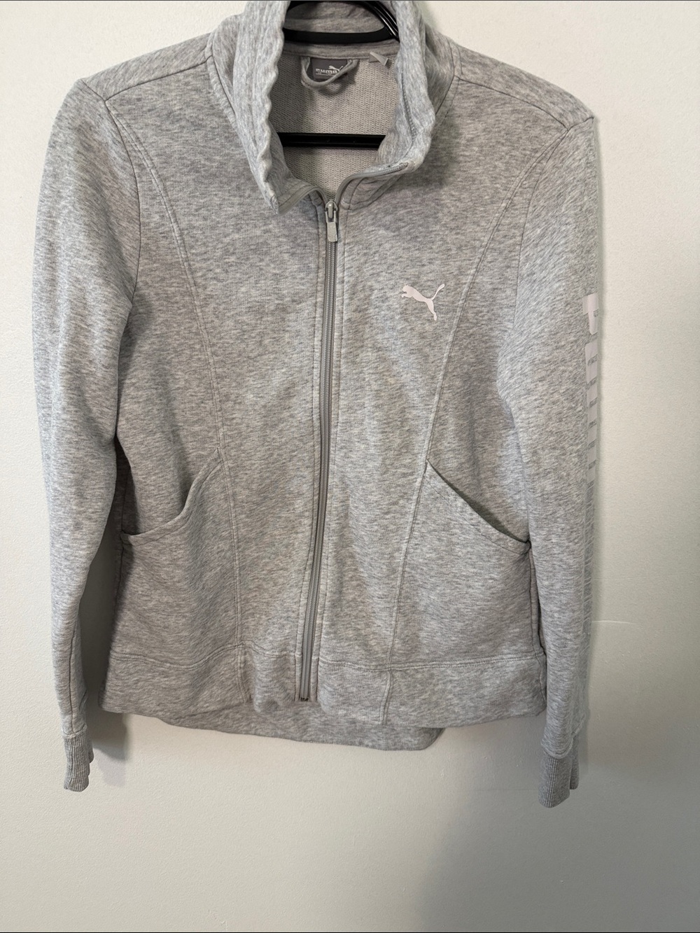Puma Light Gray Full-Zip Bomber Jacket Size M